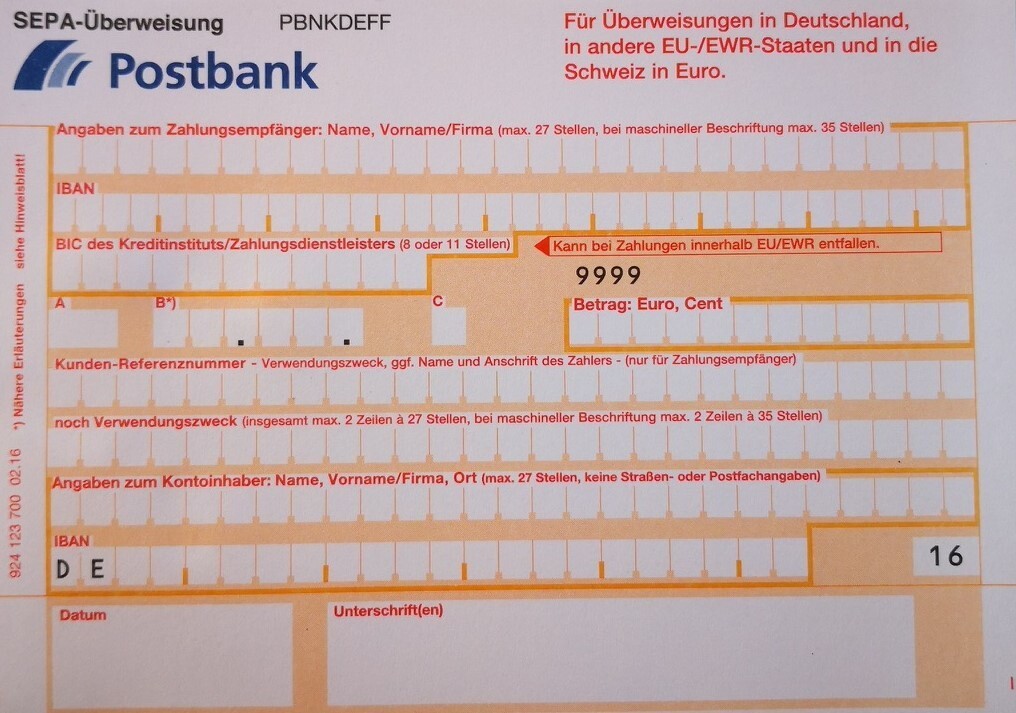 Befragung Zahlschein / Überweisungsvordruck